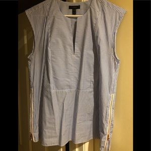 Blue and white striped side zip shirt